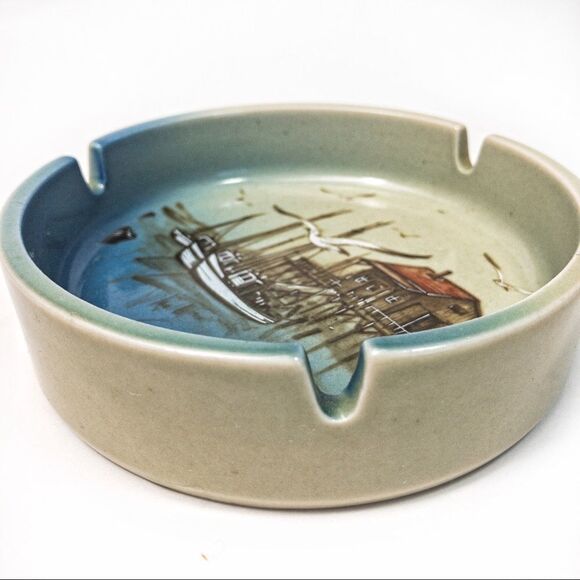 Vintage Otagiri Ceramic Ashtray Harbor Seagulls Boats Japan - Picture 8 of 8